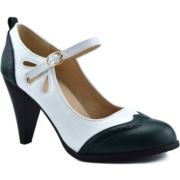 Mekerake Women’s Dark Green & White Mary Jane High Heel Pumps – Size 10.5 - Picture 2 of 9